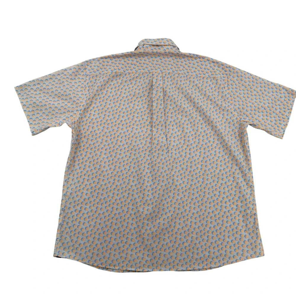 Peter Millar Mens XL Orange Blue Umbrella Print Short Sleeve Untucked Shirt Golf